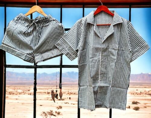 100% Cotton Short Strips Pajama Loungewear Set, Bridesmaid Gift PJ's Black white