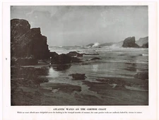Atlantic Waves On The Cornish Coast Vintage Picture Old Print 1944 CLPBOB#39