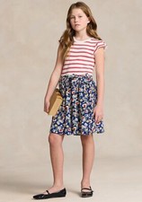 Polo Ralph Lauren Striped Floral Cotton-Blend Belted Dress Girls Size 6, NWT