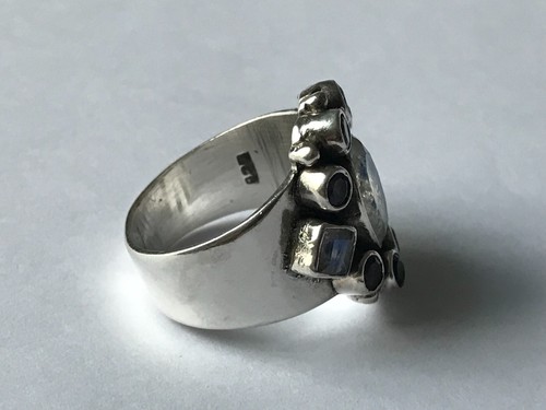 Moonstone & Amethyst Ring 925 Silver Art Deco Vintage Moonstone Ring - Size P - 第 8/12 張圖片