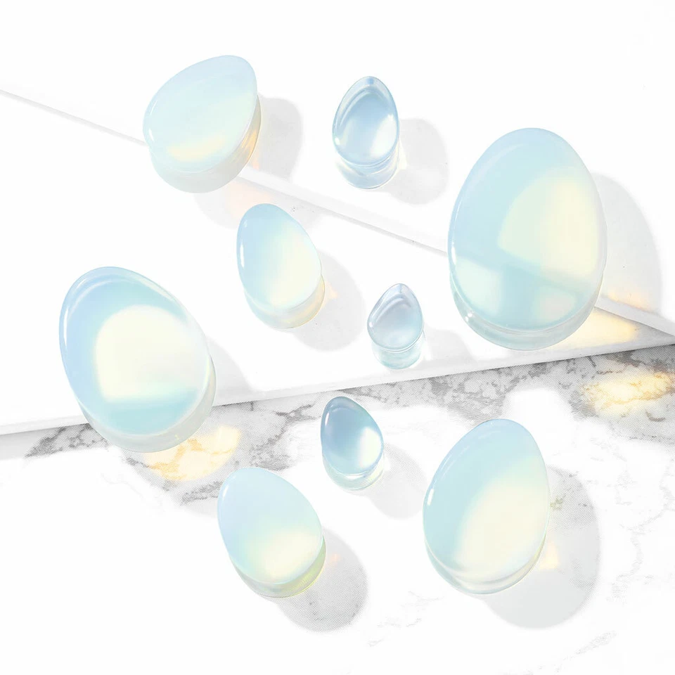 Par de tapones para los oídos Tear Drop piedra opalita semipreciosa doble acampanada Foto 2 de 4