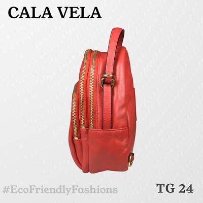 Cala Vela Red Sunrise Bag Leather Multi Zip Mini Convertible  display picture 2