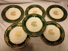 Antique Hand Painted Dresden AR Fine Porcelain Luncheon Plates Monogram Set Of 6