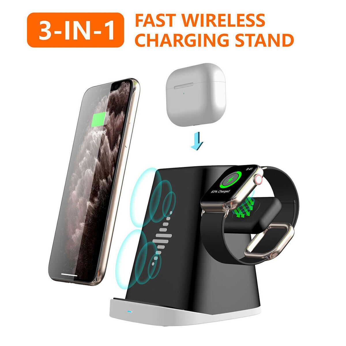 Wireless Charger Charging Station 3In1 For Apple Watch Air Pods iPhone 14 13 12-image
