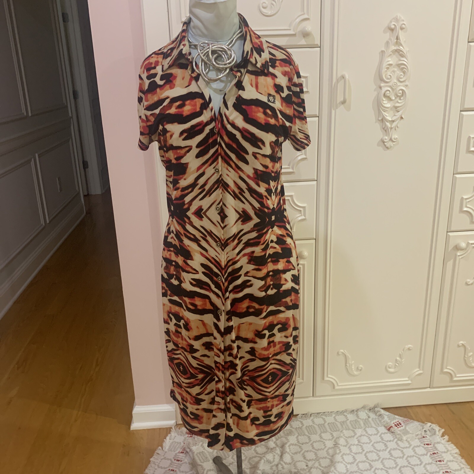 ANNE KLEIN BUTTON DOWN POLYESTER SHIFT GRAPHIC PA… - image 1