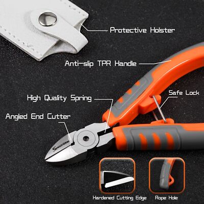 SPEEDWOX Diagonal Cutting Pliers Side Nippers 4 Inches Micro Wire Cutters Precision Plastic Nippers Spring Mini Side Cutting Angled Head Fine Plier P