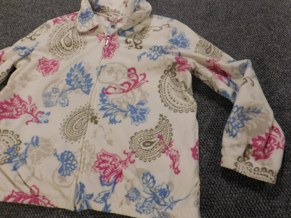 Chaqueta Mujer Ciervo Blanco Grande Beige Relleno Cremallera Floral Foto 4 de 4