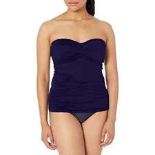 $60 Anne Cole Women's Solid Twist Front Bandeau Tankini Top Medium (DEFECT)