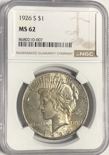 1926 S PEACE "NGC MS62" - UNIQUE LOOK, STRONG HIGH POINTS / HAIR, EAGLE,PEACE💥✅