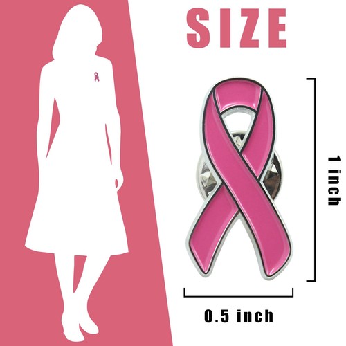 Paquete de 50 prendedores de cinta rosa premium 1x0,5 aleación de zinc concienciación sobre el cáncer de mama - Imagen 3 de 8