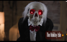 CHECK IT OUT! HALLOWEEN ANIMATRONIC 3' SKELETAL BUTLER LED PARTY ITEM SEE VIDEO
