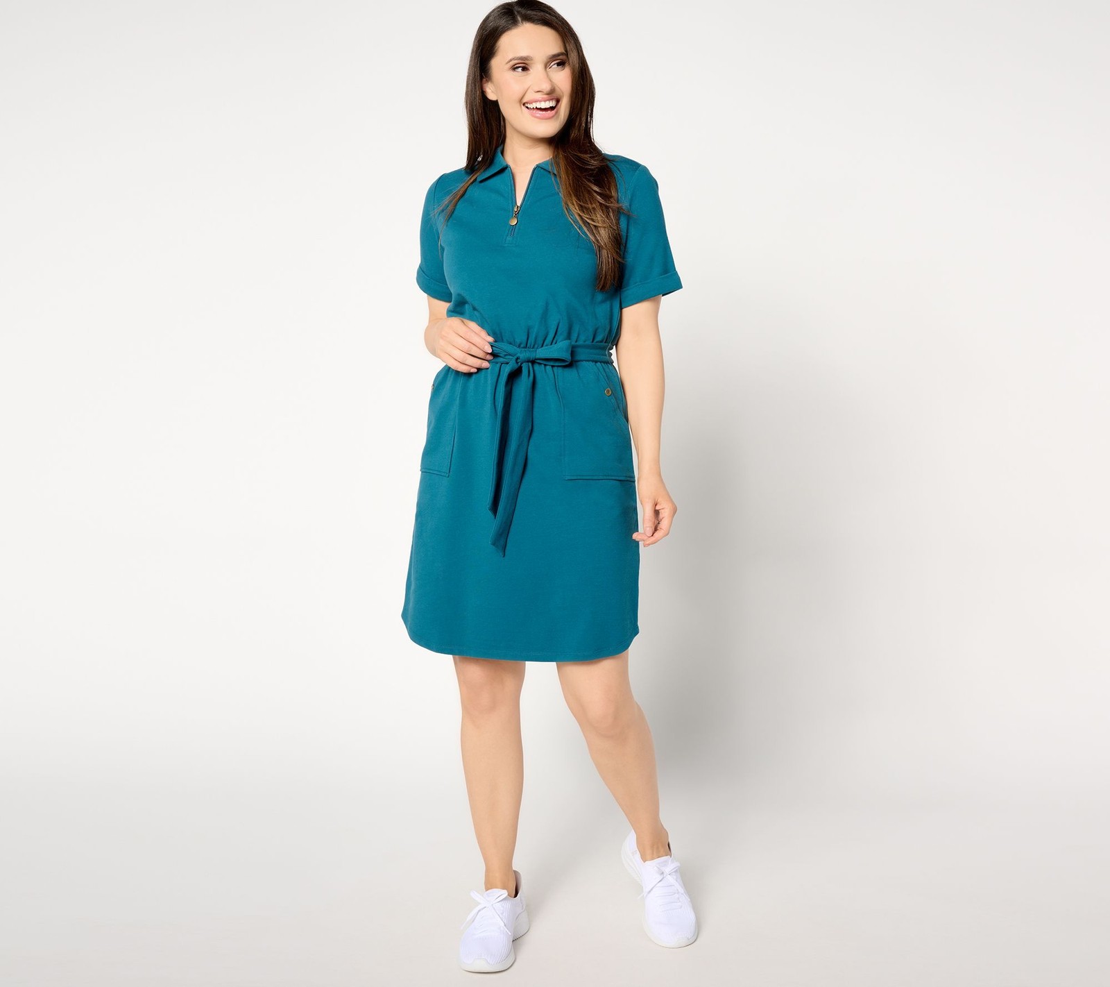 Sport Savvy Women's Petite Dress PL French Terry Zip Front Blue A649086
