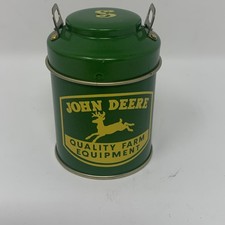 Vintage John Deere Quality Farm Equipment Green Metal Salt Shaker Tin Canister