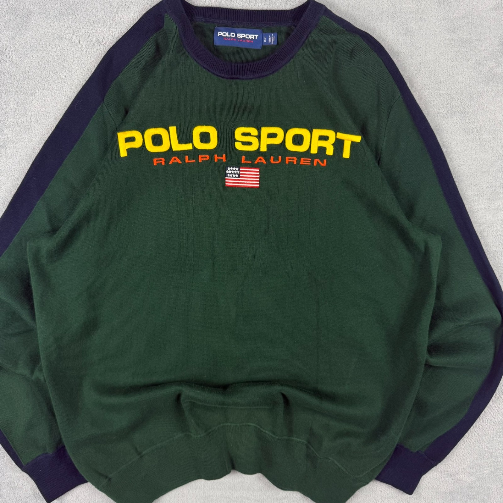 VTG Ralph Lauren Polo Sport 90's Green Oversized Lrg Knitted Jumper Sweatshirt image 3