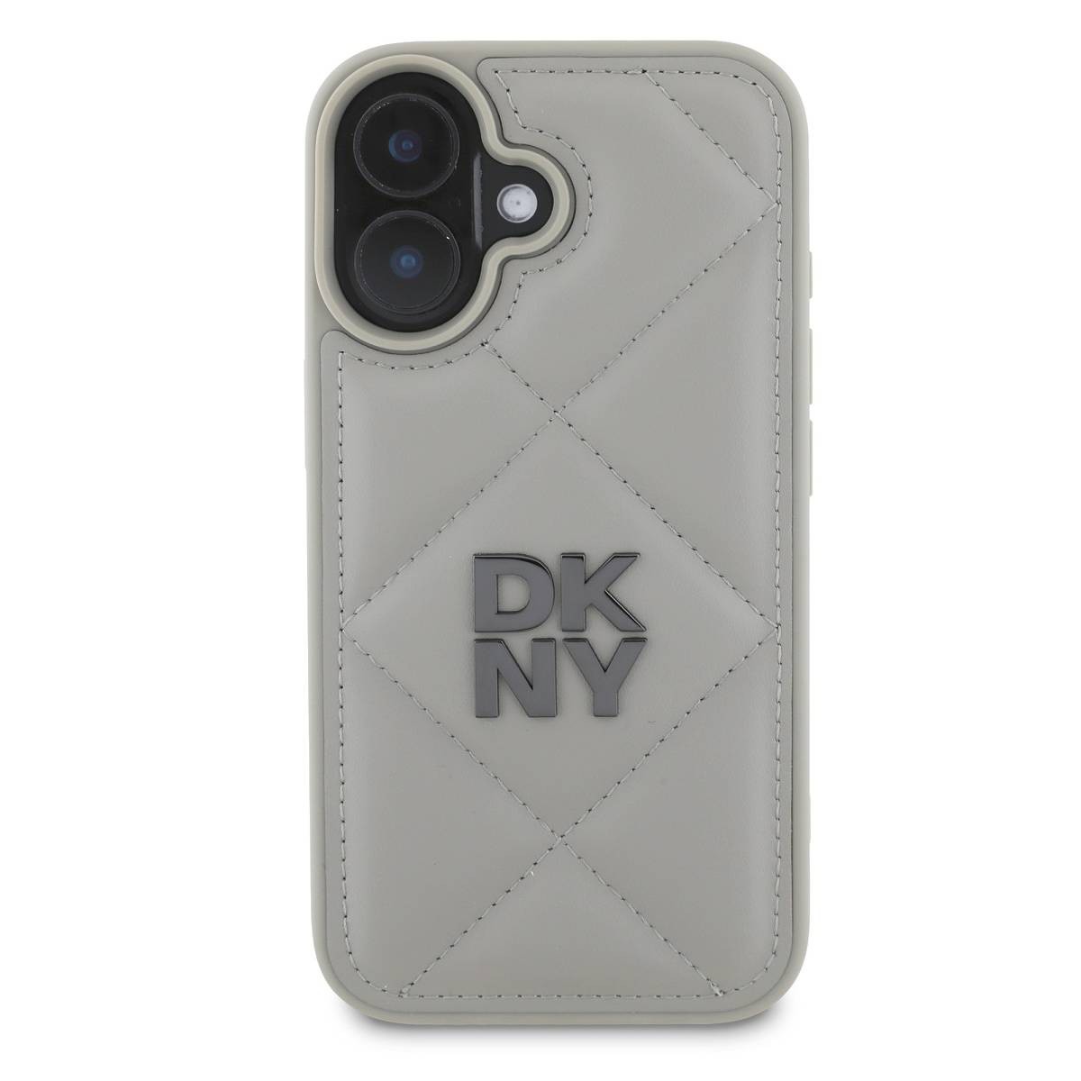 Coque iPhone 16 Plus DKNY Logo Quilted Stack grise en silicone premium protection élégante