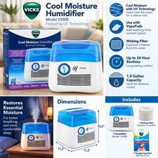 Filtered Cool Mist Humidifier Medium Room 1.1 Gallon Tank Humidifier Baby  Kids