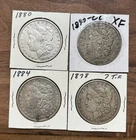 Lot of 4 Morgan Silver Dollars Including a 1890-CC Carson City 1880, 1878, 1884