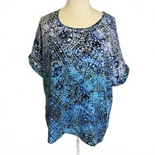 Maggie Barnes for Catherines Women's 2X 22/24W Blue Short Sleeve Blouse Top
