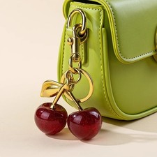 Cherry Bag Charm KeyChainCoachGlitter Resin Metal Brass Red Apple Gifts