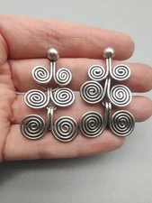 Vintage ATI Handmade Mexico Sterling Silver Wire Swirl Post Dangle Earrings 1¾"