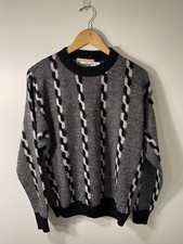 Pattern Sweater 80s 90s Black Taupe Size XL Grandpacore Vintage