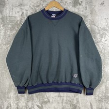 Vtg 90s Russell Athletic Crewneck Sweatshirt Mens XL USA Made Striped Teal/Navy