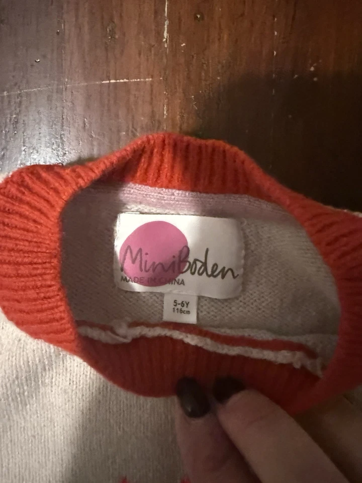 Mini Boden Girls Christmas Holiday Glitter Sweater Red With Stripes Size 5/6 - Image 2 of 4