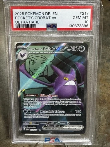 PSA 10 GEM MINT Pokemon Team Rocket’s Crobat ex Destined Rivals Rare 217/182