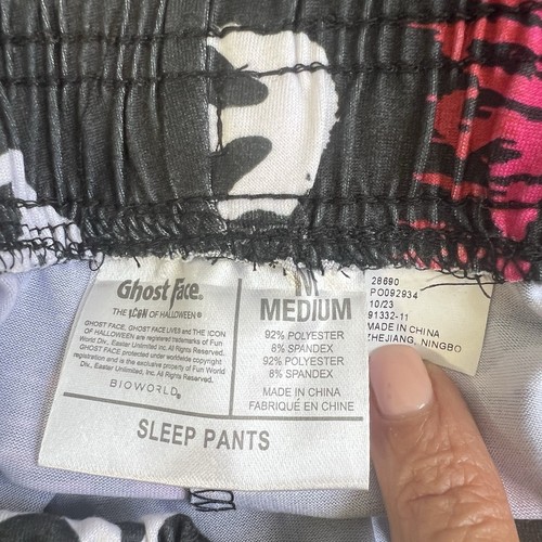 Ghost Face Black Pajama Sleep Pants Size M Spellout Drawstring - Picture 8 of 12