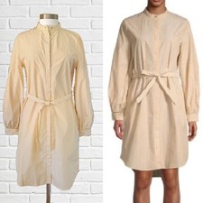 Calvin Klein Yellow Stripe Shirt Dress Size 4 Relaxed Fit Long Bishop Sleeve