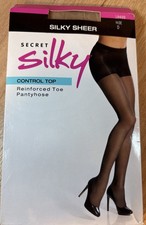 VTG Secret Silky NUDE Control Top Reinforce Toe Silky Sheer Pantyhose Sz D 10408