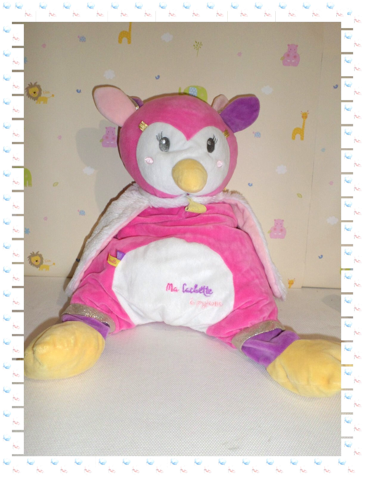 Doudou chouette Melle Lou Baby Nat range-pyjama idée cadeau de naissance