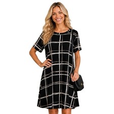 Apt 9 Workwear Swing Dress Size M Black White Short Sleeve Lightweight Summer