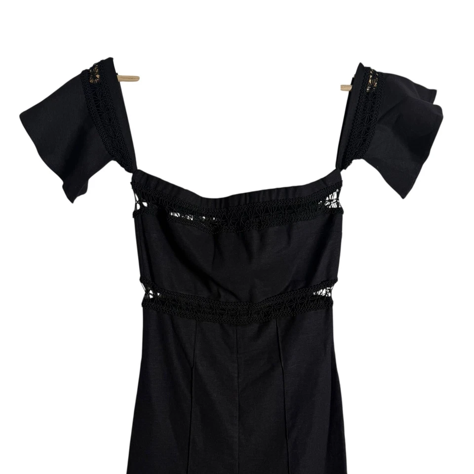 Stone Cold Fox Morrissey Linen Black Lace Crop Flare Leg Strapless Jumpsuit 2  - Image 3 of 4