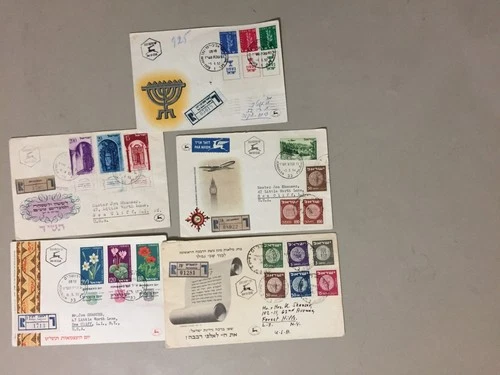 Five '50 registered Israel fdc with multiple stamps (m)