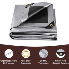 18Mil Poly Tarp Waterproof Tear-Resistant Outdoor Canopy Cover w/ Reinforce Hem