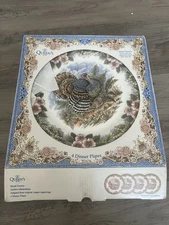 Set Of 4 Queens Myott 10” Dinner Plate Multicolor Turkey Design Pink Floral Rims