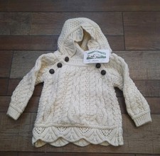 Aran Crafts Irish Cable Knit Sweater Infants 6-12mo Cream 100 Wool Made Ireland