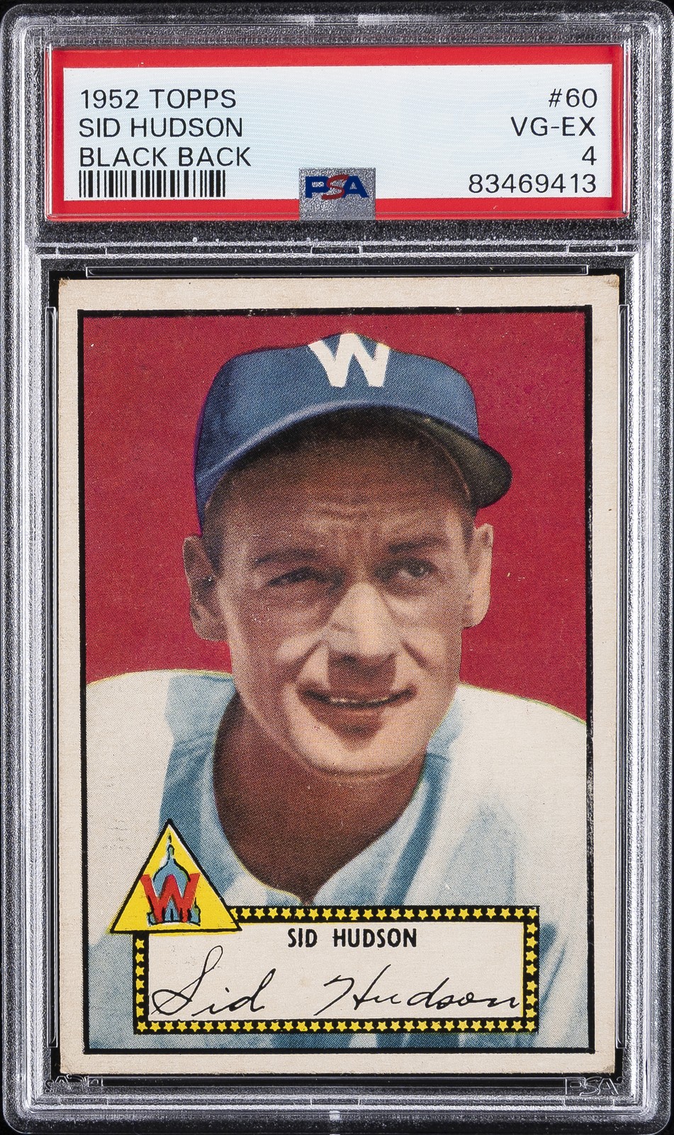 1952 TOPPS BLACK BACK #60 SID HUDSON PSA 4
