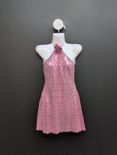 Lucy In The Sky Sequin Florette Halter Women's Mini Dress Medium Pink