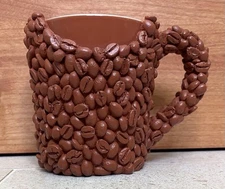 Brown Ceramic Coffee Mug Cup Resin Coffee Bean Decorated  Blu Devil 12oz