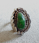 Vtg STERLING Silver Green TURQUOISE NAVAJO RING Size 6 + Leaf Stamped Rope Balls — photo 1