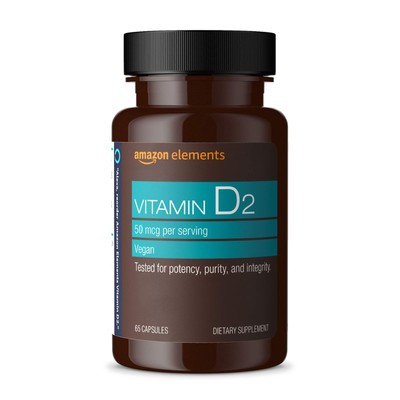 Amazon Elements Vitamin D2 2000 IU, Vegan, 65 Capsules, 65 Count (Pack of 1) 