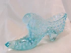 Fenton Art Glass Blue Opalescent Hobnail Cat Head Shoe Figurine