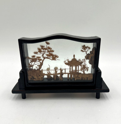 Vintage Chinese Cork Art Diorama Pagoda Landscape Display Fuijan China
