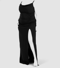 Emerald Sundae Women's Black Cowlneck Side-Ruched Maxi Dress Plus Sz 18
