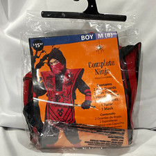 Boys Ninja Complete Outfit Costume Set, Red/Black, Size M 8 