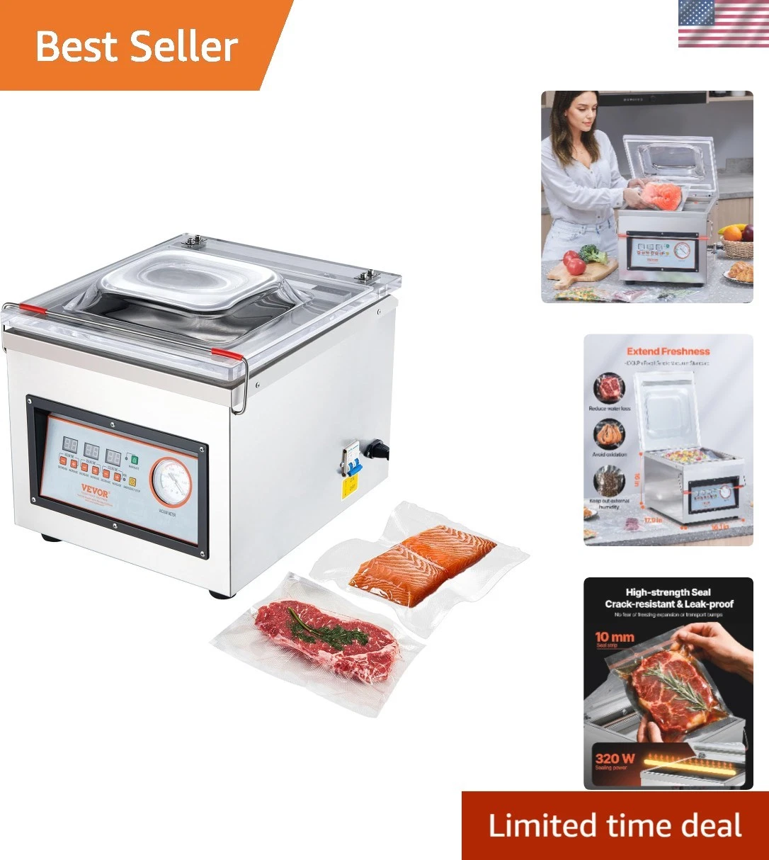 Durable Stainless Steel Vacuum Sealer - 12.6" Sealing Length for Versatile Use