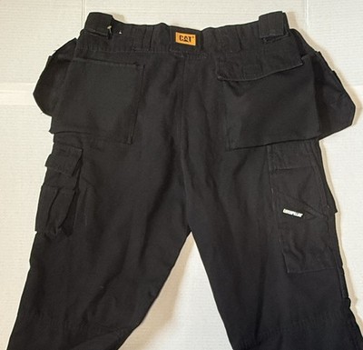 CATERPILLAR Trademark Work Pants - Men's Black Holster Cargo Tool Pockets 36x36