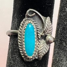 Sterling Silver Turquoise Ring Size 6 Native American Leaves Southwestern